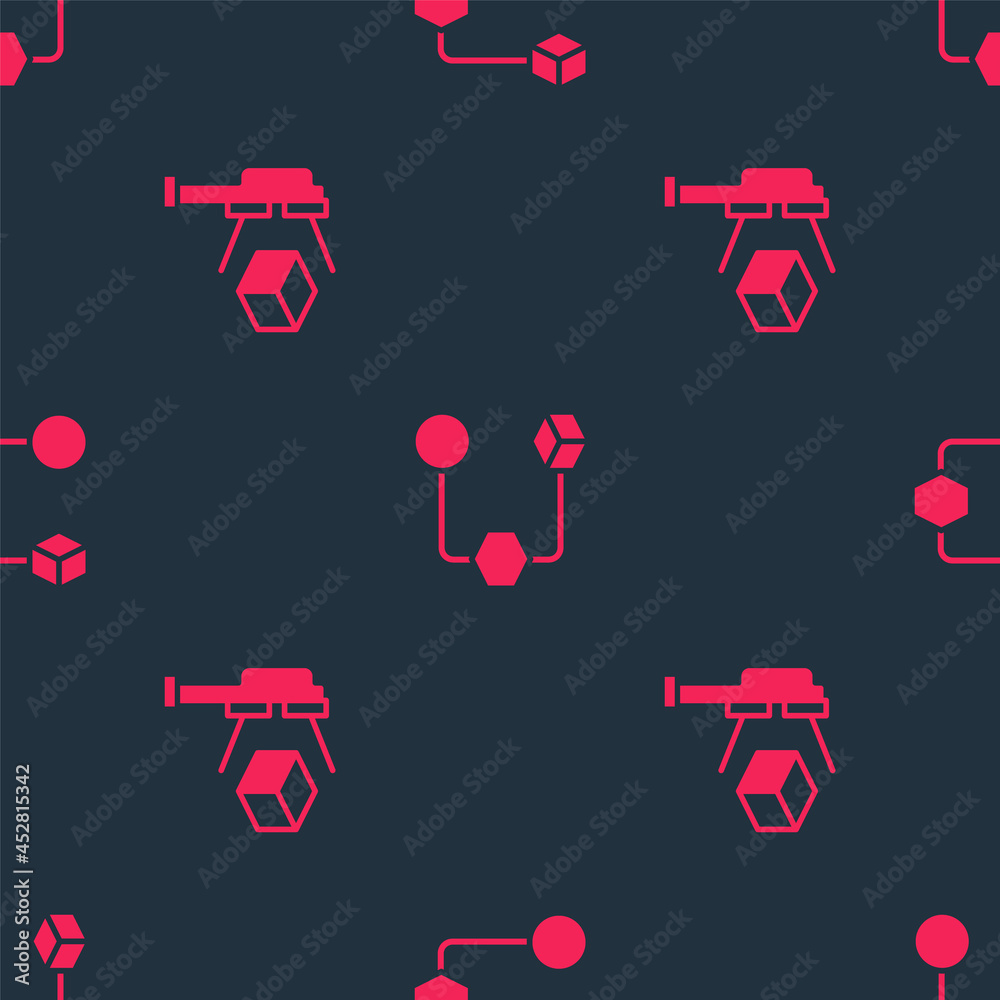 Set 3D scanner with cube and Isometric on seamless pattern. Vector