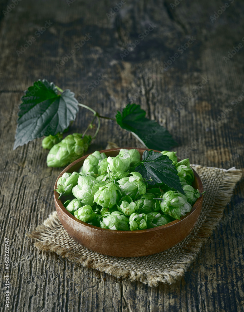 bowl of fresh green hop plant cones