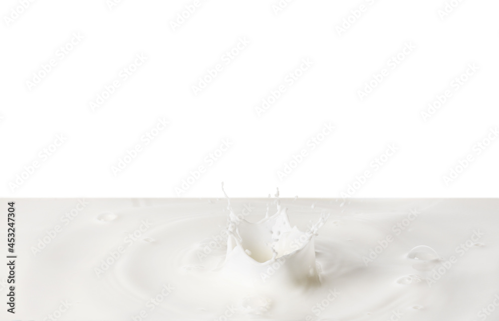 Splashes of milk on white background