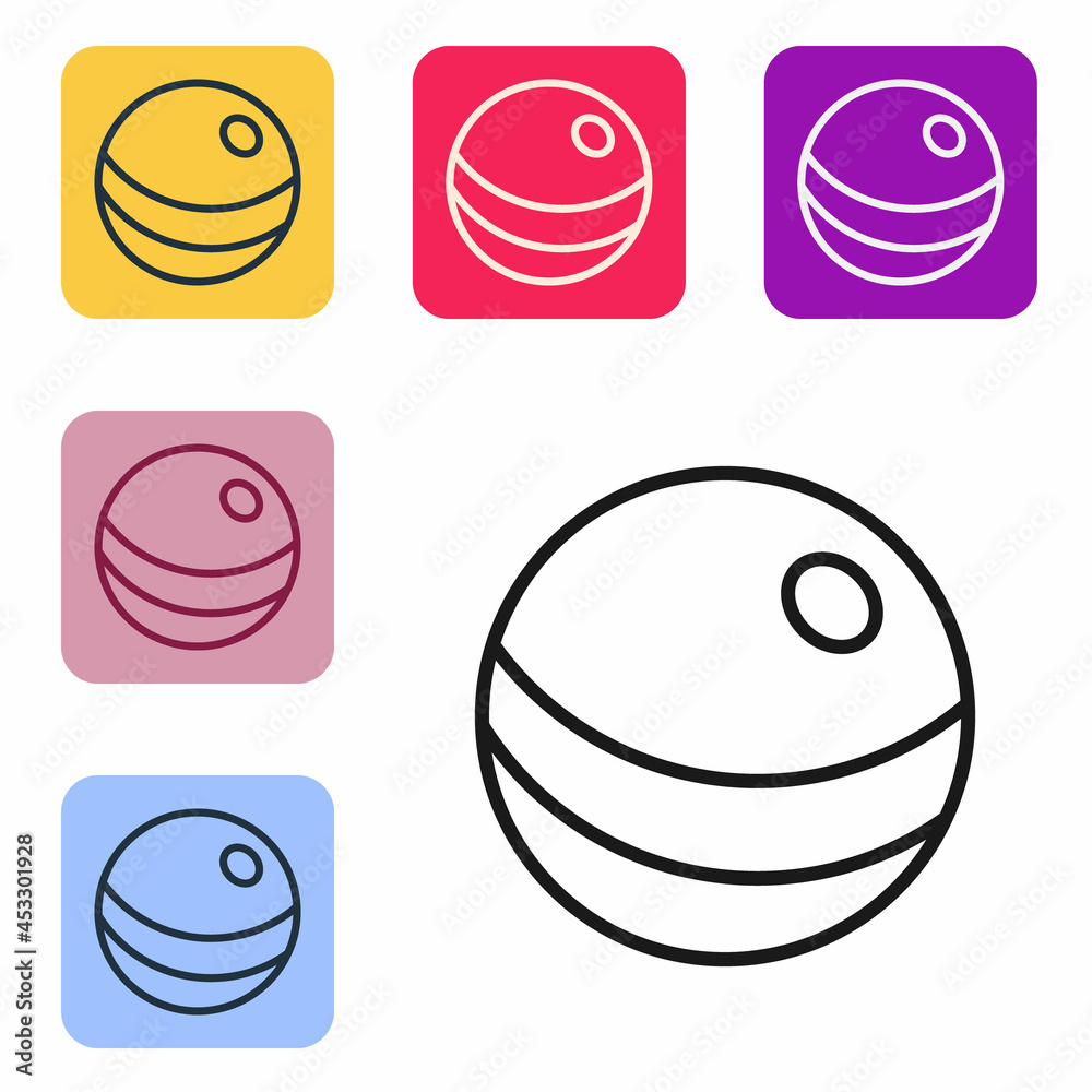 Black line Beach ball icon isolated on white background. Children toy. Set icons in color square but