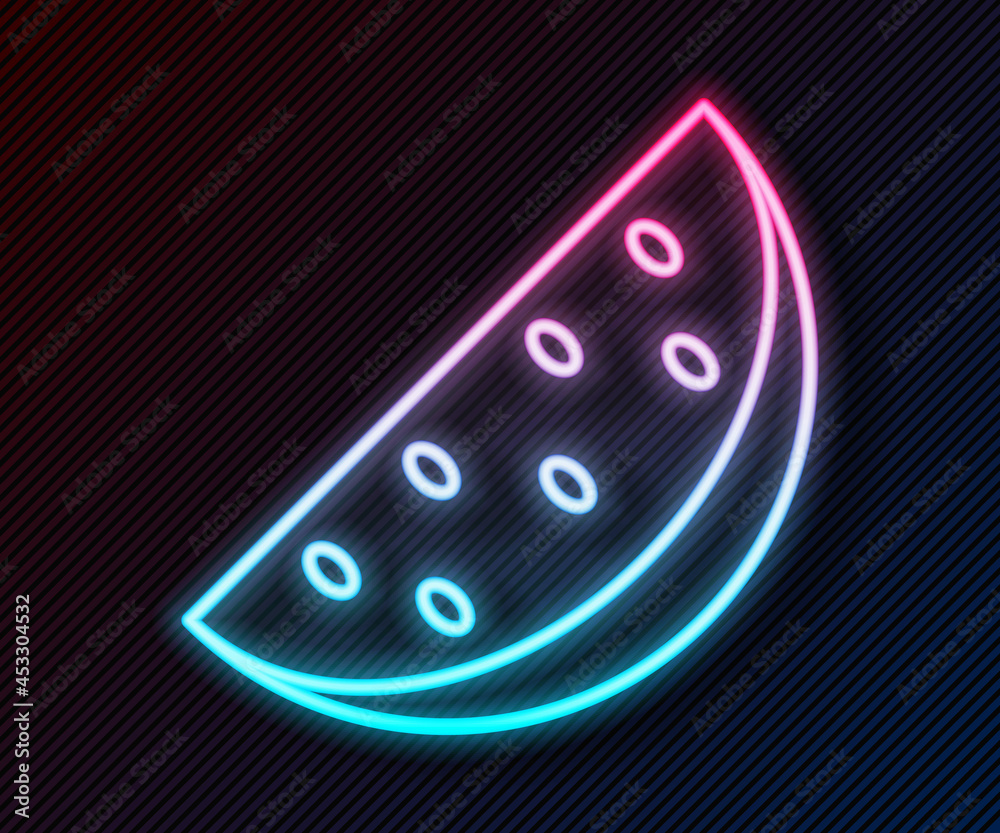 Glowing neon line Watermelon icon isolated on black background. Vector