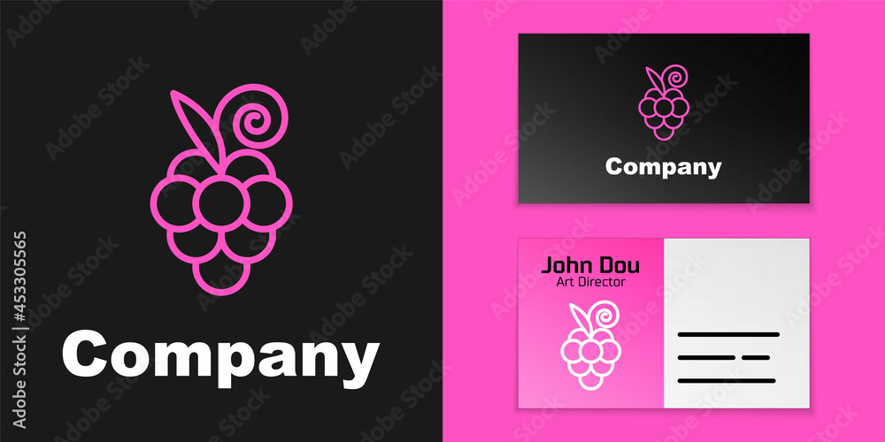 Pink line Grape fruit icon isolated on black background. Logo design template element. Vector