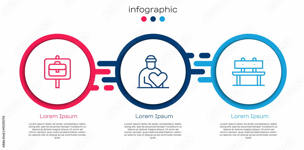 设置工作搜索、志愿者和长椅。商业信息图模板。矢量