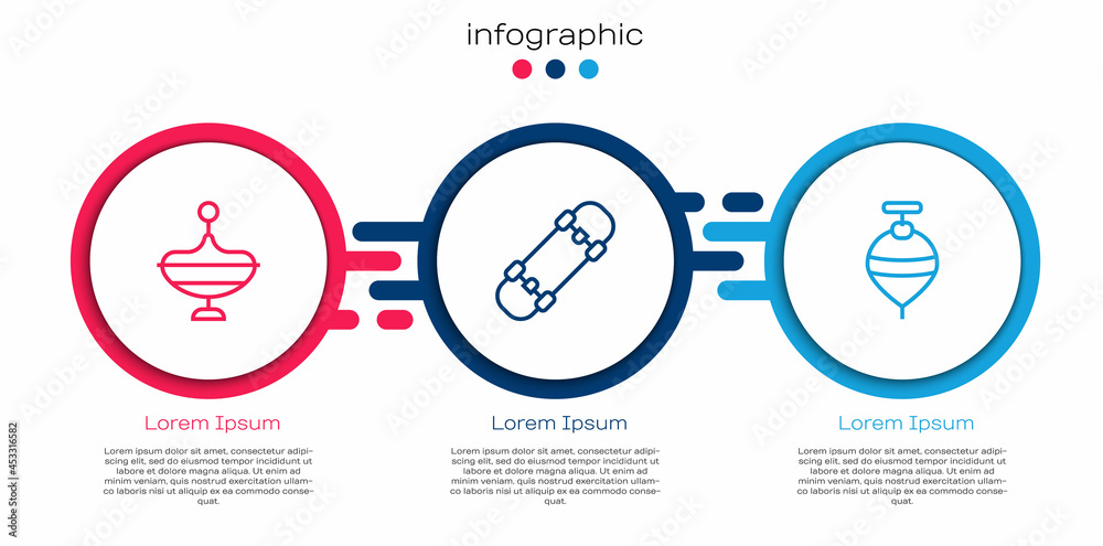 Set line Whirtigig toy，Skateboard and.Business infographic template.Vvector（惠灵顿玩具、滑板和商业信息图模板。矢量）