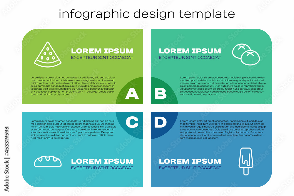套装面包、西瓜、冰淇淋和。商业信息图模板。矢量