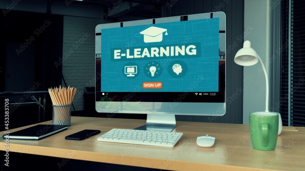 E-learning and Online Education for Student and University Concept. Video conference call technology