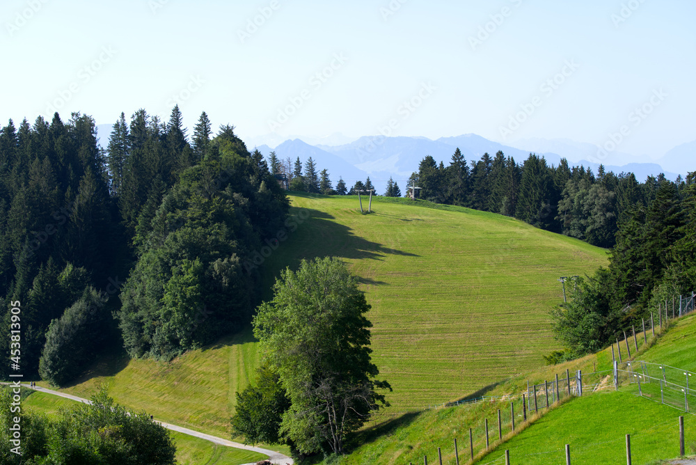 Beautiful scenic mountain panorama seen from local mountain Pfänder on a sunny summer day. Photo tak