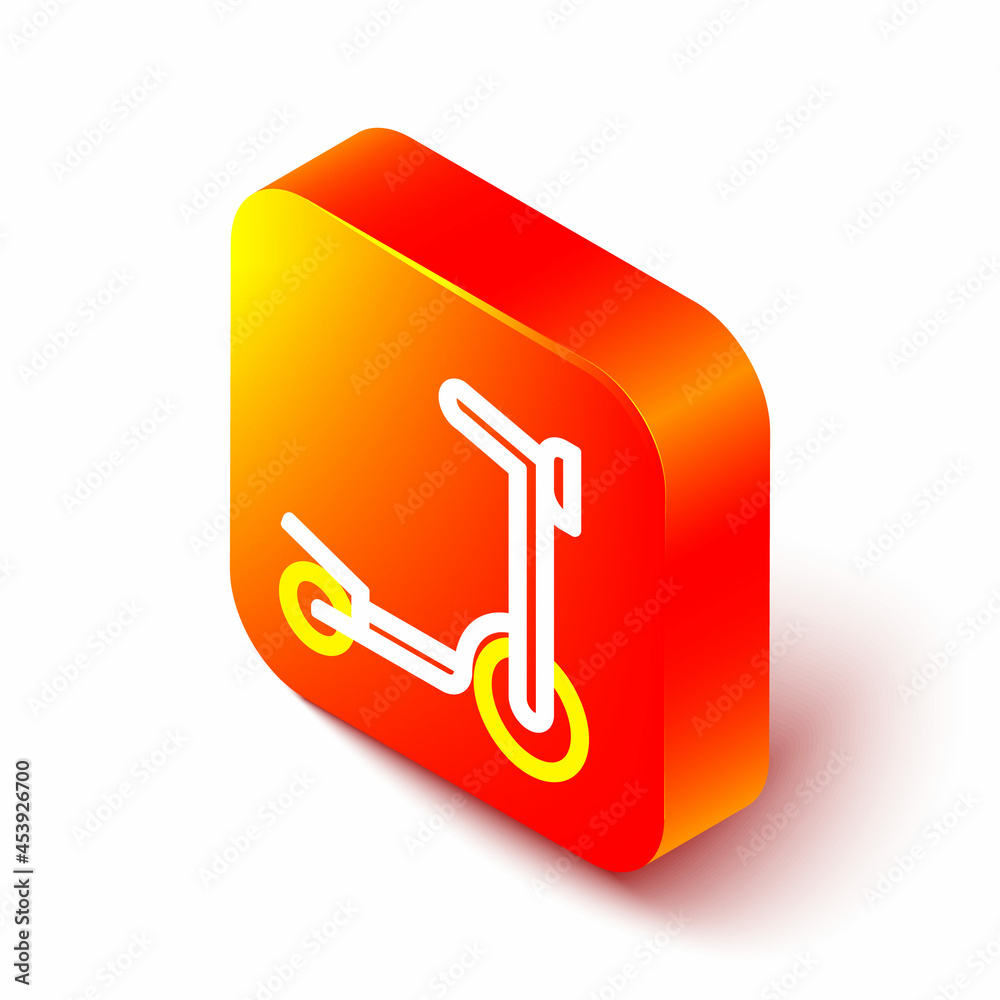 Isometric line Roller scooter for children icon isolated on white background. Kick scooter or balanc