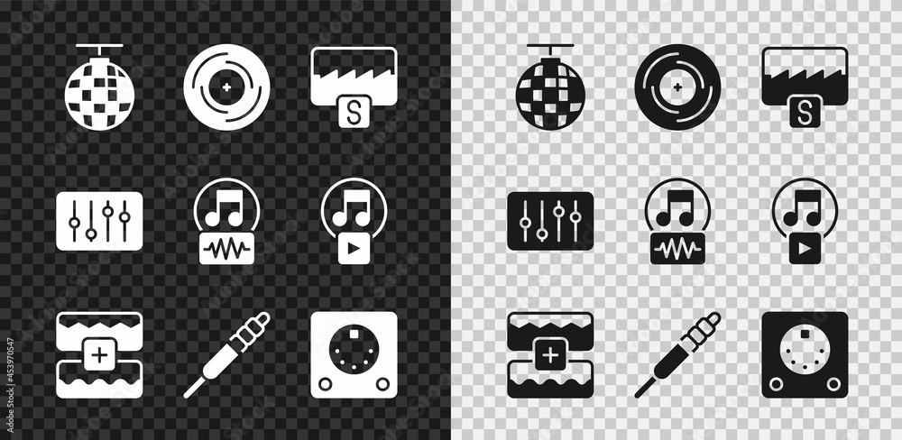 设置迪斯科球、乙烯基磁盘、音乐均衡器、音频插孔、鼓机、混音器控制器a