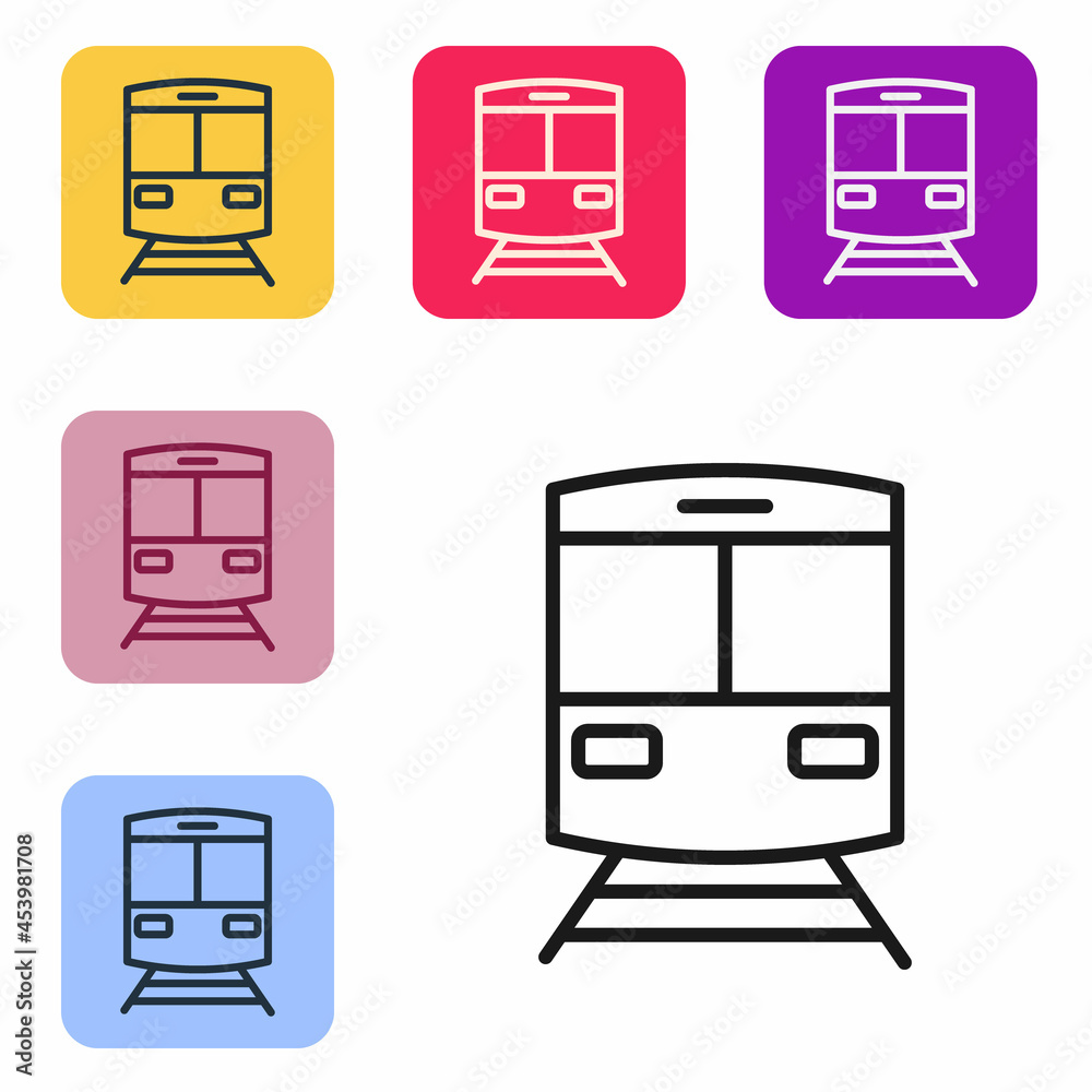 白色背景上隔离的黑线列车和铁路图标。公共交通符号。地铁
