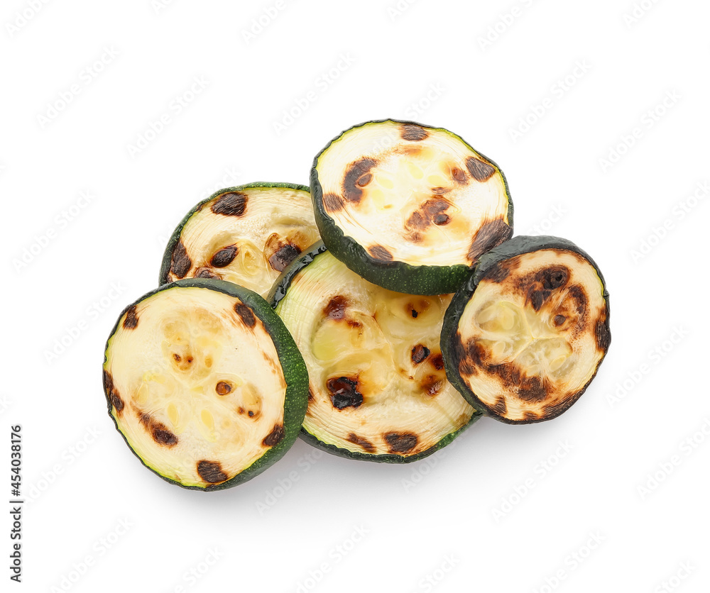 Tasty grilled zucchini on white background