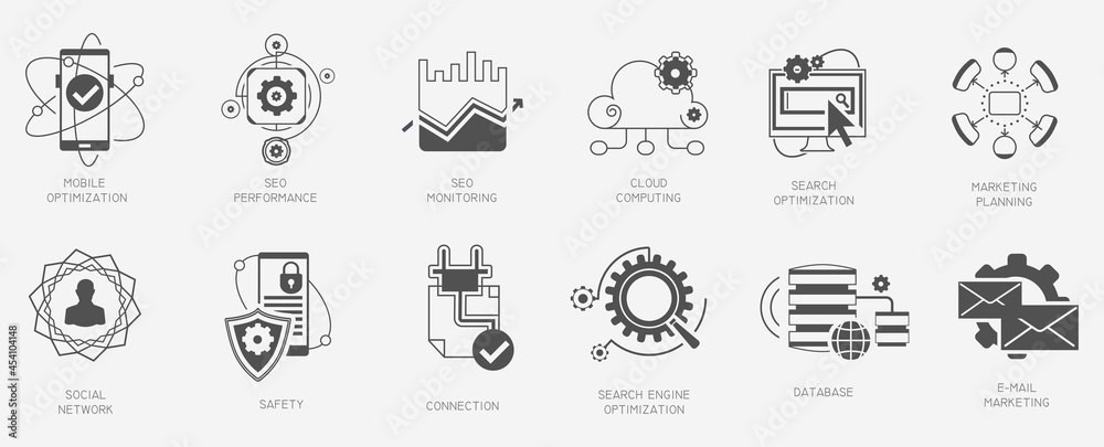Seo互联网营销图标矢量插图