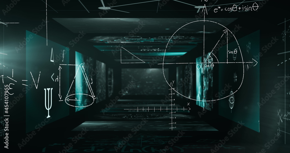 漂浮在墙上的数学方程隧道上的数学公式图像
