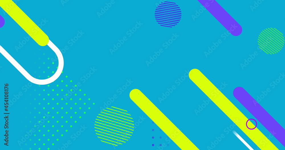 Multiple abstract shapes moving against blue background