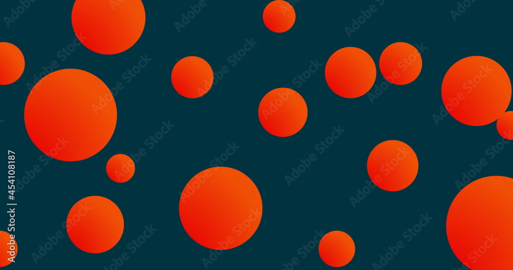 Multiple orange spheres moving against blue background