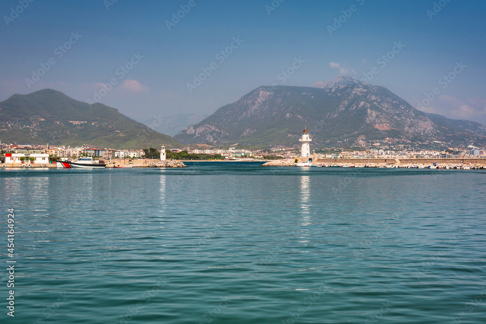 Beautiful scenery of the harbor in Alanya city, Turkey