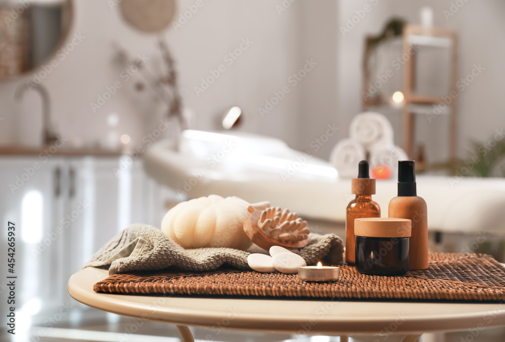 Beautiful spa composition on table in salon