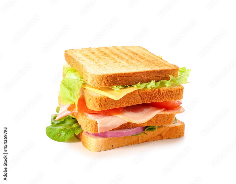 Tasty sandwich on white background