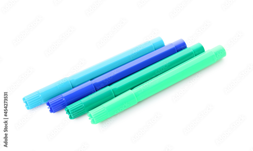 Colorful felt tip pens on white background