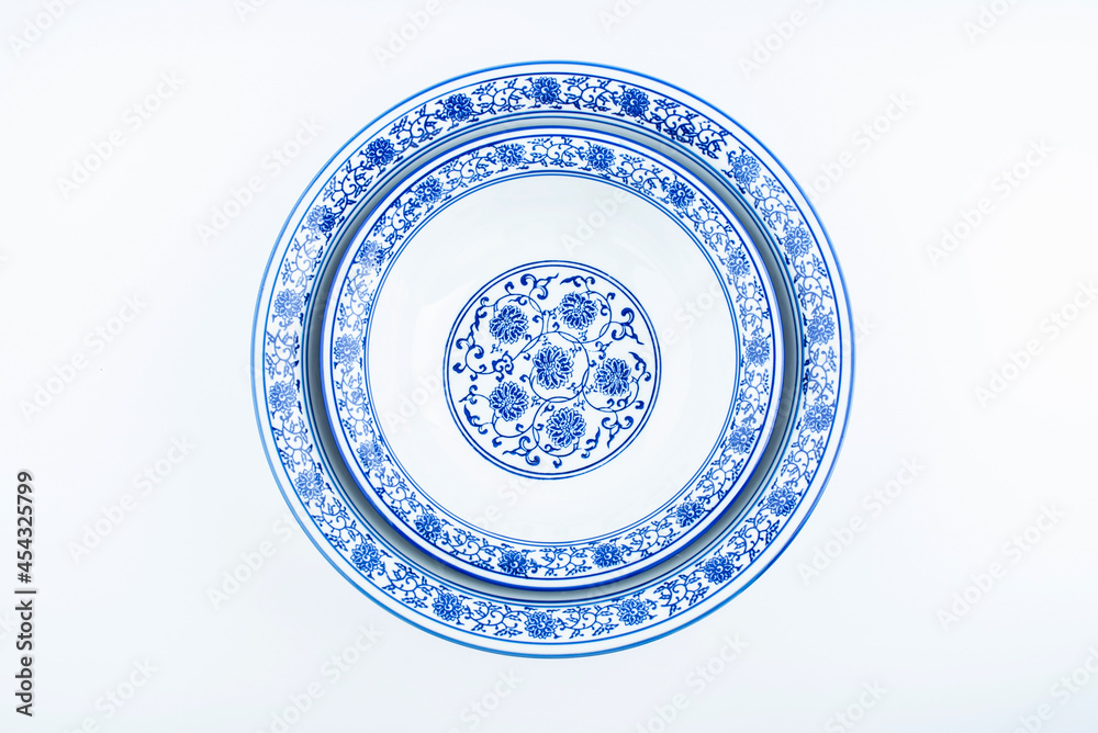 Chinese food ceramic tableware set blue and white porcelain bowl bowl spoon