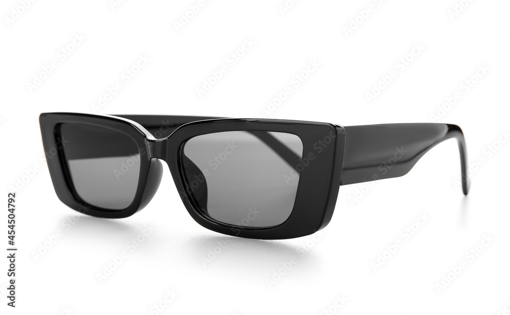 Stylish sunglasses on white background