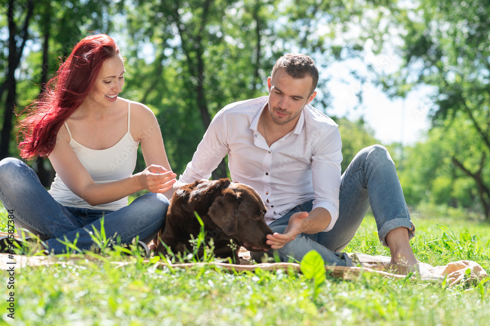 Couple with a dog in the park