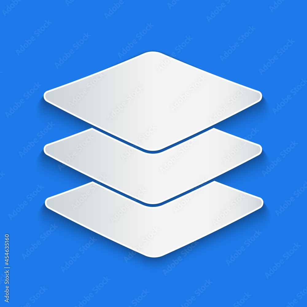 Paper cut Layers icon isolated on blue background. Paper art style. Vector