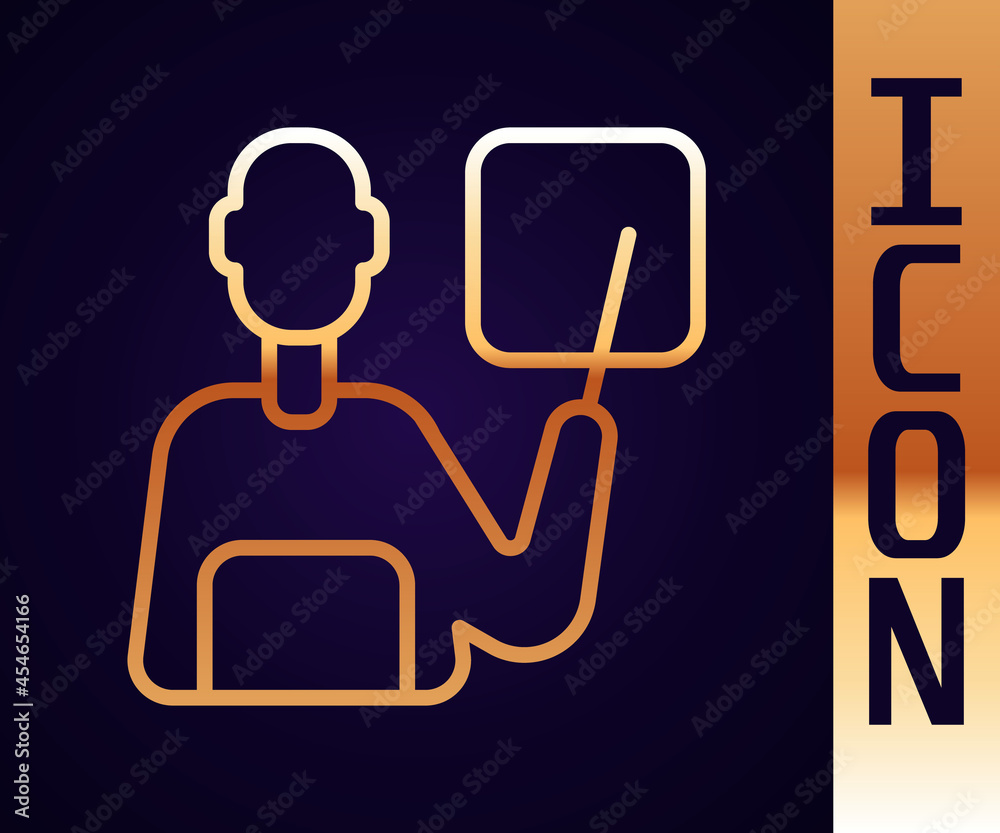 Gold line Teacher icon isolated on black background. Vector