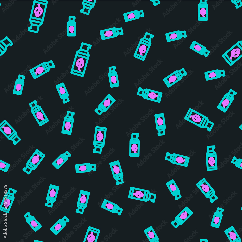 Line Organic cosmetic icon isolated seamless pattern on black background. Body care products. Vector