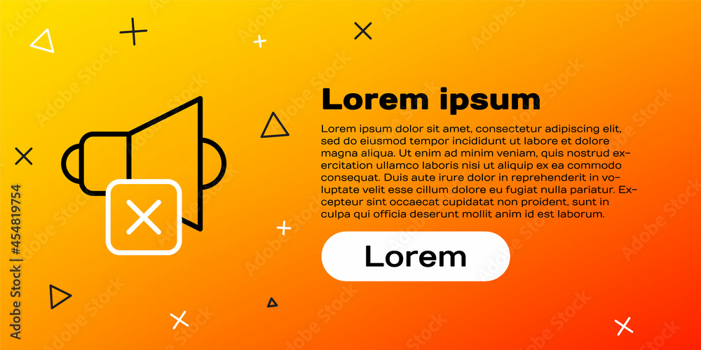 线路扬声器静音图标隔离在黄色背景上。无声音图标。音量关闭符号。彩色熄灭