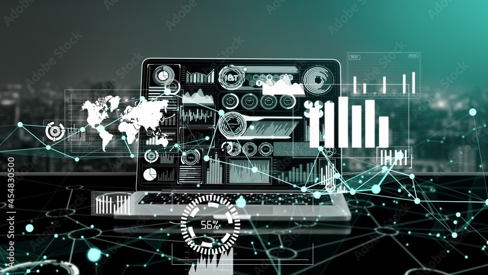 商业金融大数据技术分析概念。现代图形界面显示massiv