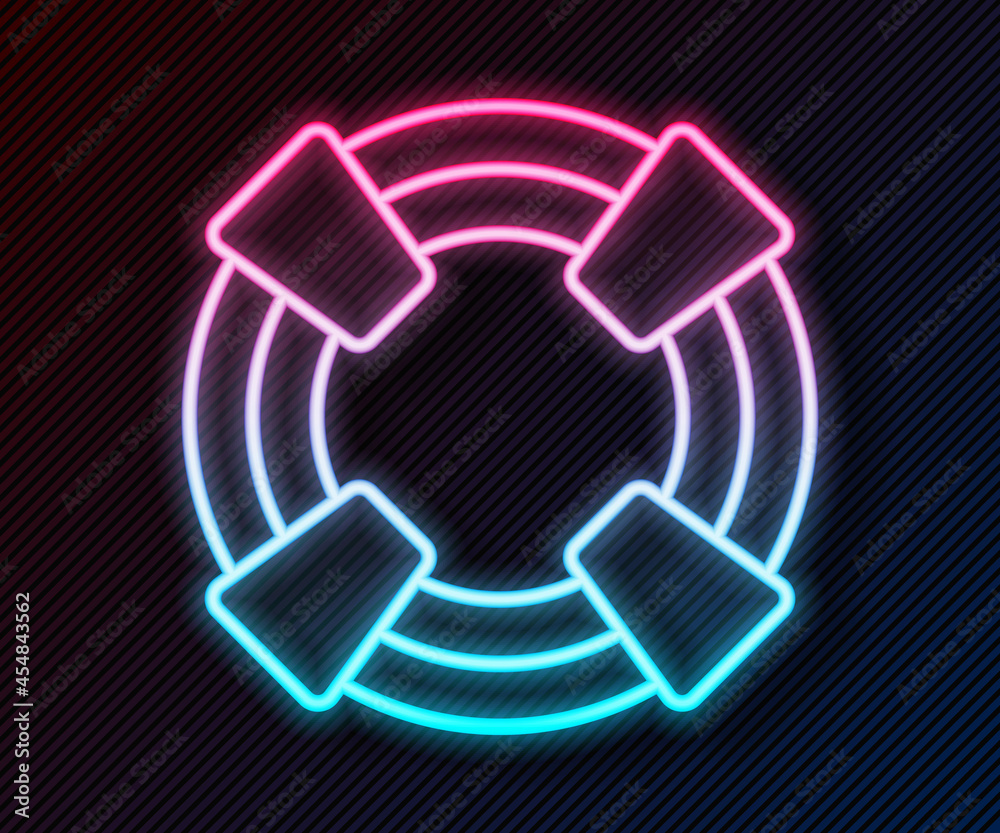 Glowing neon line Lifebuoy icon isolated on black background. Lifebelt symbol. Vector