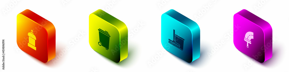 设置Isometric Bottle for cleaning agent，Trash can，Mop and bucket and Rubber cleanier window icon（等轴测瓶用