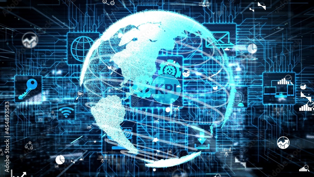 KPI Key Performance Indicator for Business conceptual - Modern graphic interface showing symbols of 
