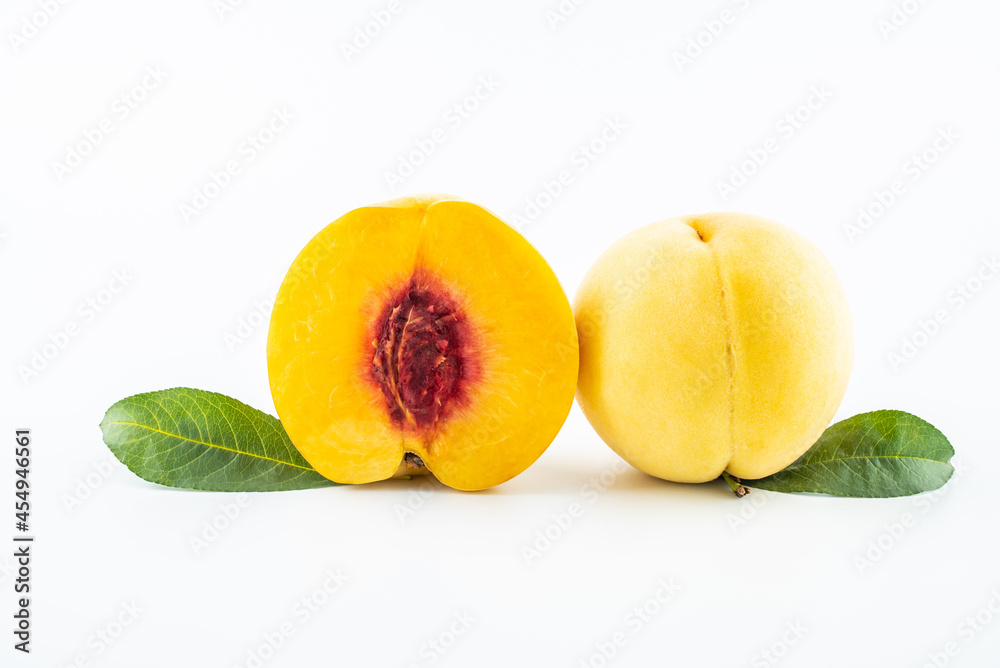 Red heart yellow peach cut on white background