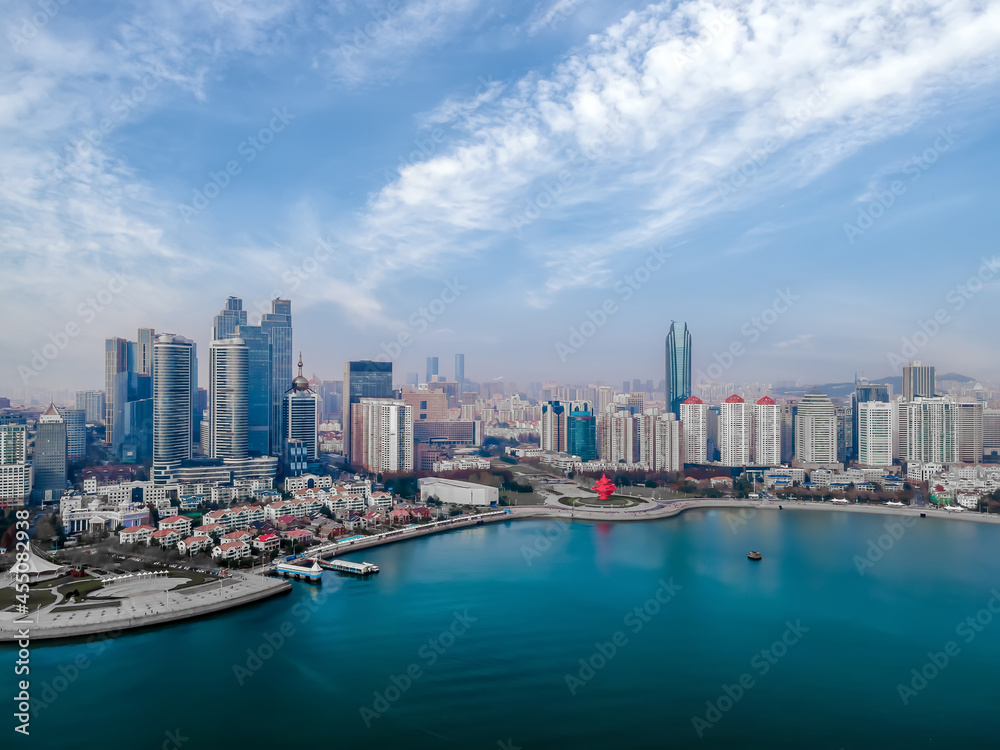 Aerial photography of Qingdao Fushan Bay architectural landscape skyline