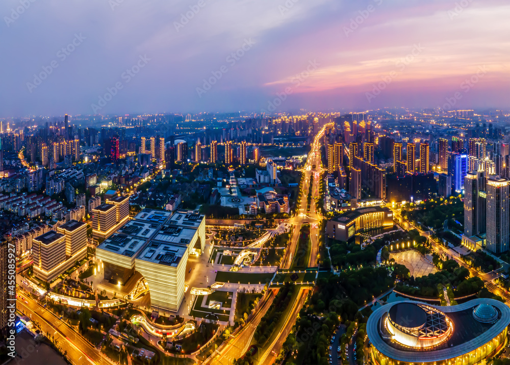 航拍常州城市建筑天际线夜景