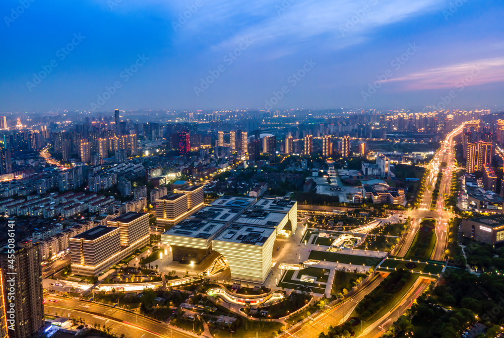 Aerial photography Changzhou city building skyline night view