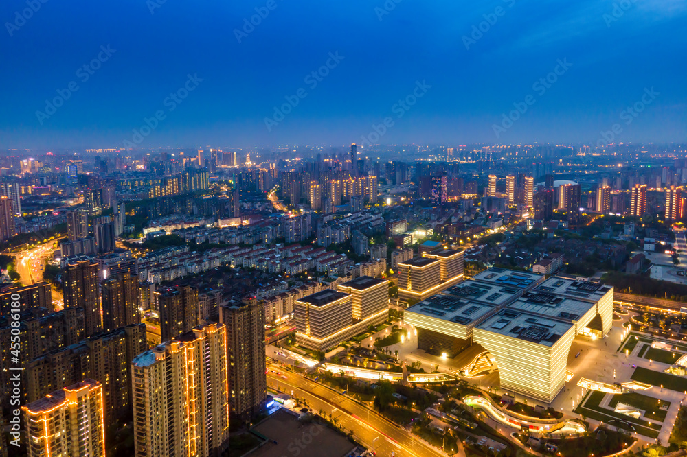 航拍常州城市建筑天际线夜景