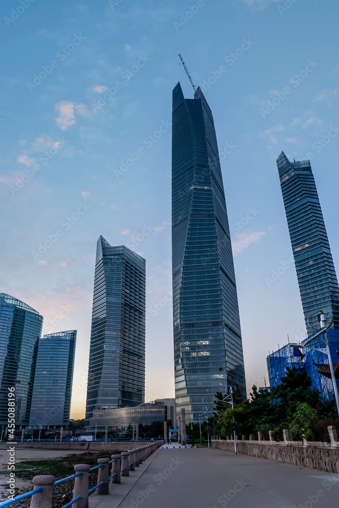 Qingdao financial center skyscraper street view