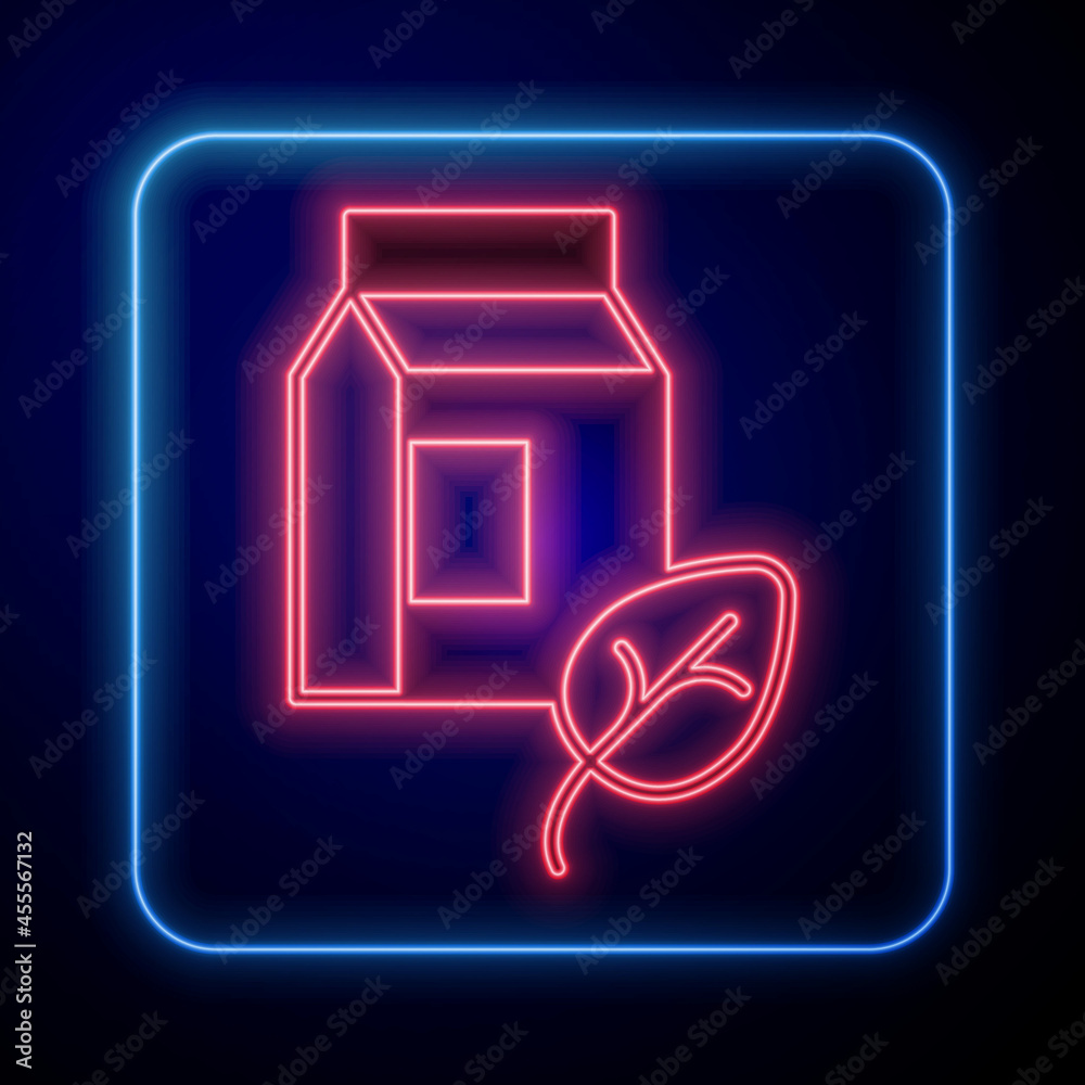 Glowing neon Vegan milk icon isolated Glowing neon background. Vegetarian product. Vector