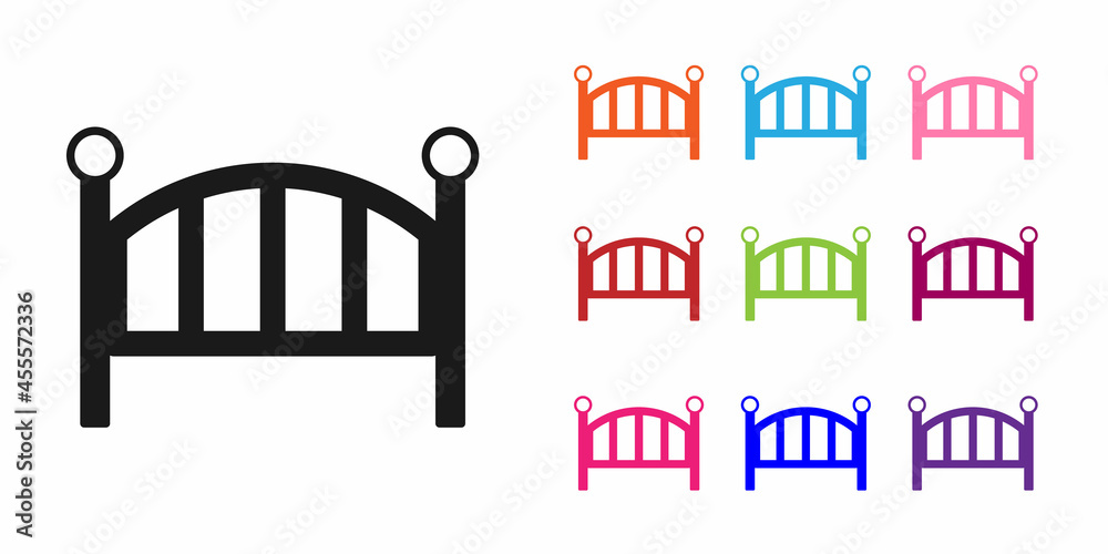 Black Baby crib cradle bed icon isolated on white background. Set icons colorful. Vector