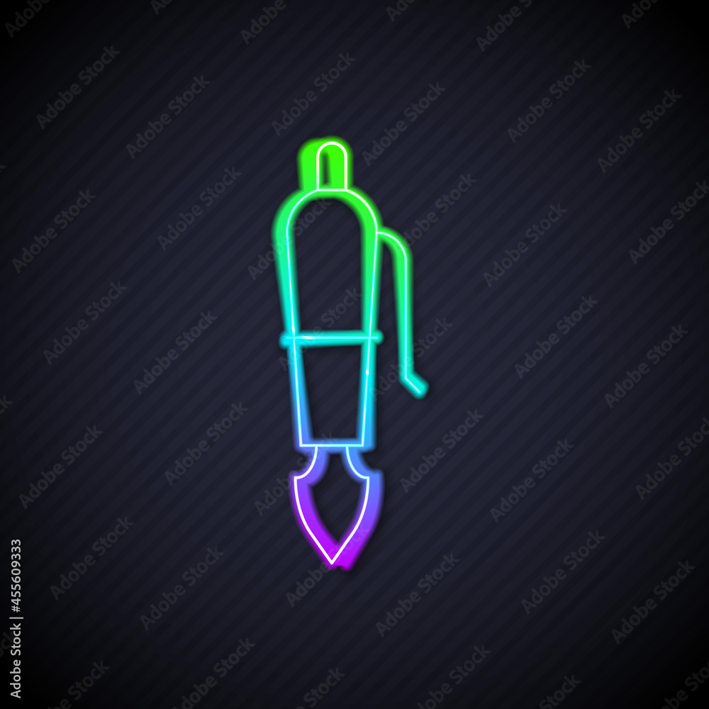 Glowing neon line Fountain pen nib icon isolated on black background. Pen tool sign. Vector