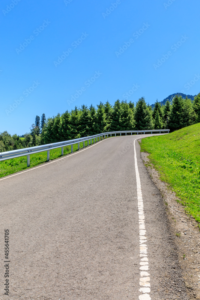 Country road and green forest with mountain natural landscape.