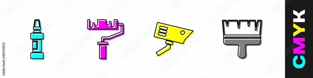 Set Marker pen, Paint roller brush, Security camera and icon. Vector