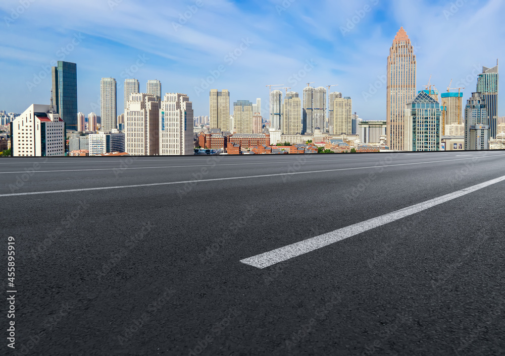 Road ground and urban architectural landscape