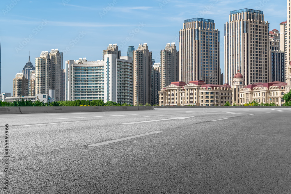 Road ground and urban architectural landscape