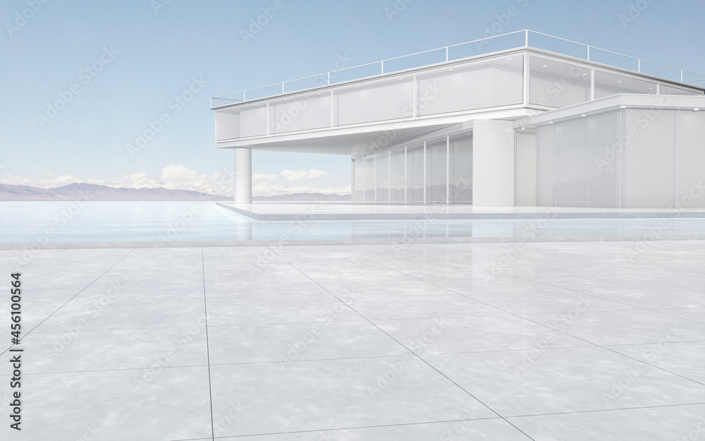 The modern concept architecture on the water, 3d rendering.