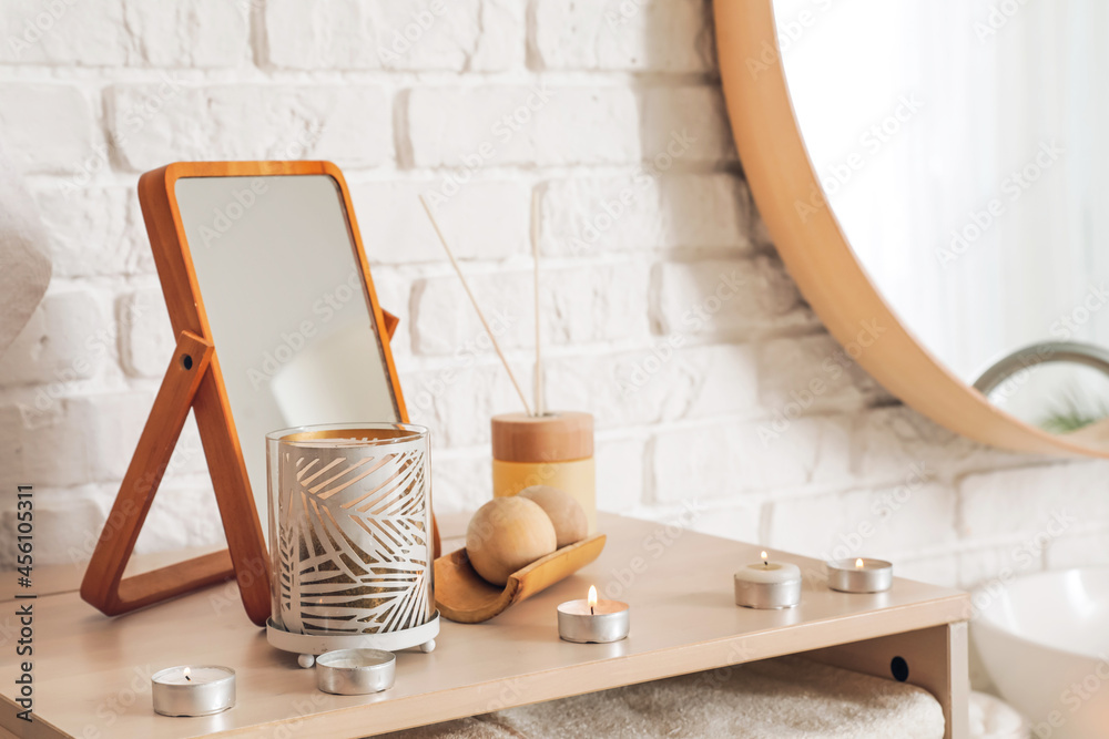 Beautiful spa composition on table in salon