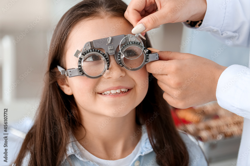 Little girl undergoing eye test in clinic